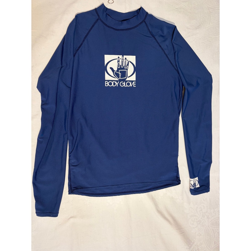 Body Glove Navy Blue Long Sleeve Rash Guard Swim Shirt Women Small Logo